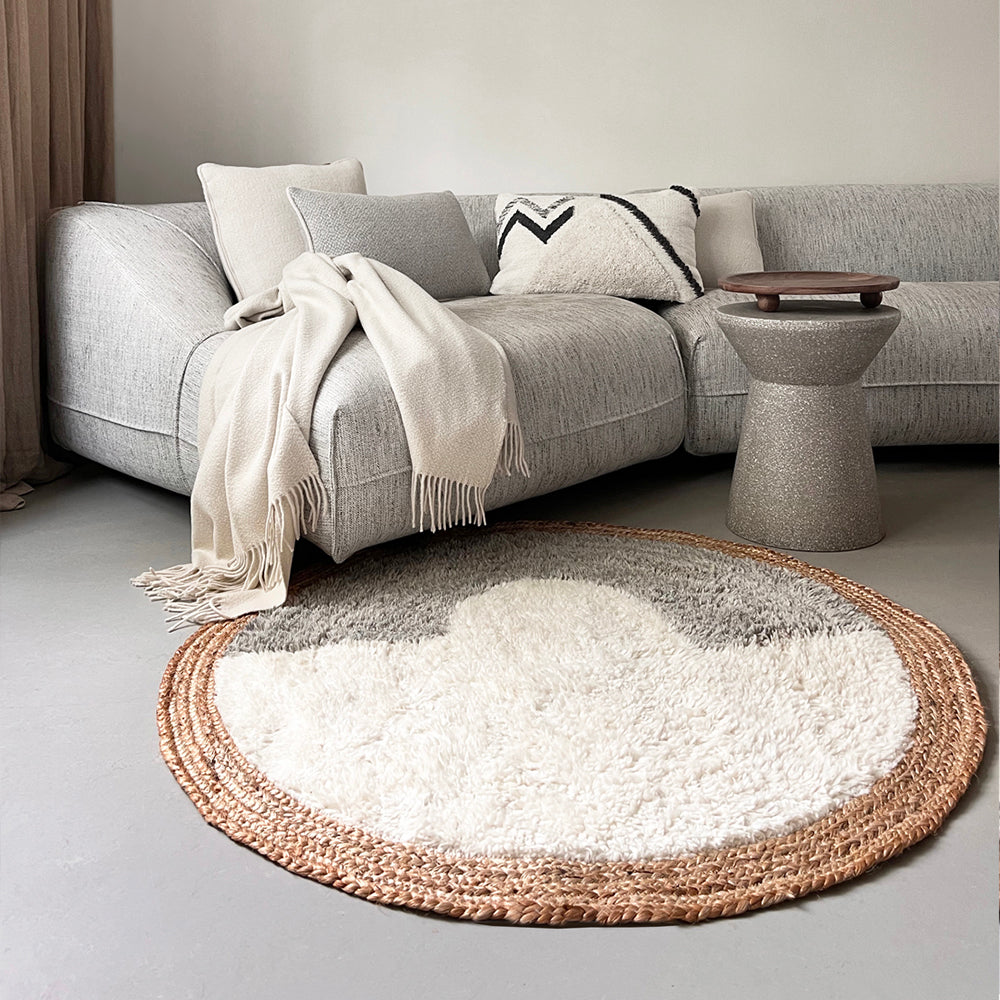 Malagoon rug Nimba - off-white - Ø 120cm 100% wool, jute border